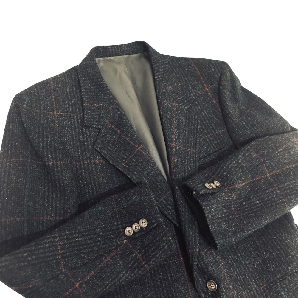 Evan-Picone Wool Windowpane Plaid Sport Coat Blazer Mens 42R Charcoal Gray